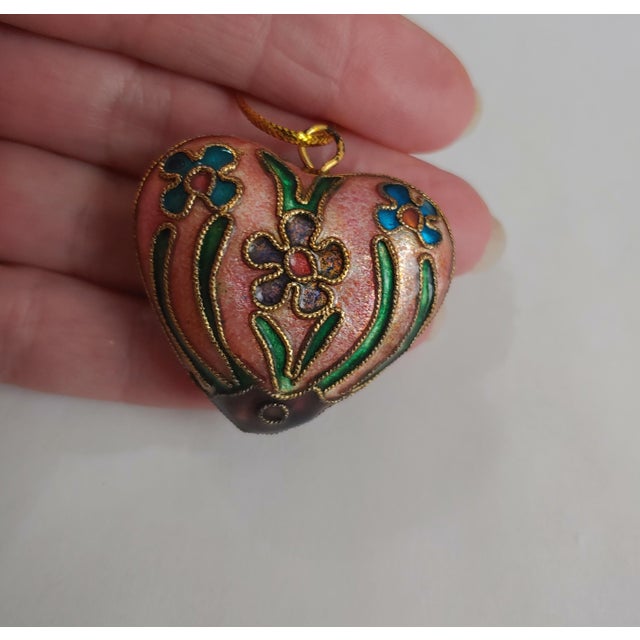 Gold Vintage Chinese Cloissone Heart Pendant Ornaments- Set of 6 For Sale - Image 8 of 9