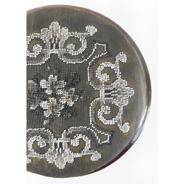 Victorian Beaded Decorative Embroidered Footstool For Sale - Image 4 of 12