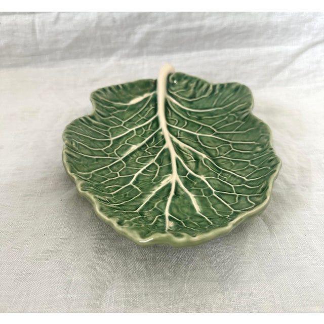 Farmhouse Bordallo Pinheiro Green Cabbage Leaf Relish Dish For Sale - Image 3 of 6