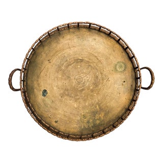 Large Vintage Brass Bamboo Round Display or Gallery Tray With Handles For Sale