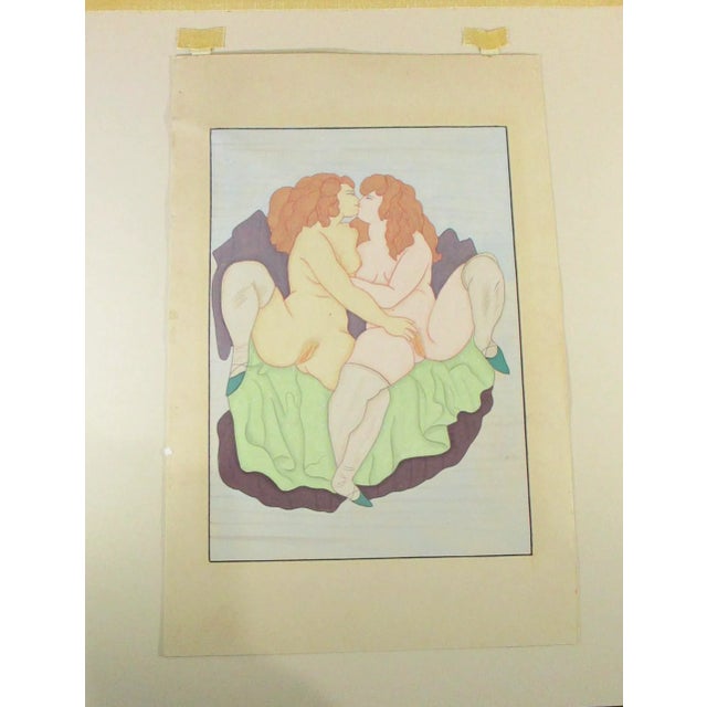 Vintage 70s' artwork Gemini illustration. Gauche on paper in a very stylized and sensitive coloring. The twins in an...