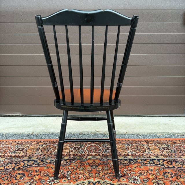 Vintage L. Hitchcock Rustic Country Farmhouse Stenciled Windsor Dining Chair in Black and Maple For Sale - Image 11 of 15