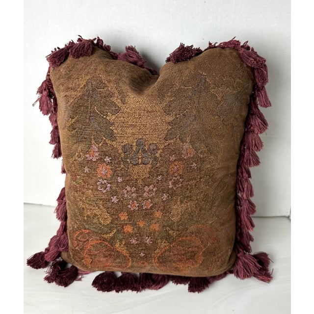 French Vintage Needlepoint Down Pillow For Sale - Image 3 of 6