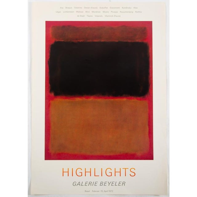 Vintage Mark Rothko offset lithograph from the Beyeler Gallery in Switzerland. Dimension sheet size: 32 1/2 x 22 1/2 in.,...