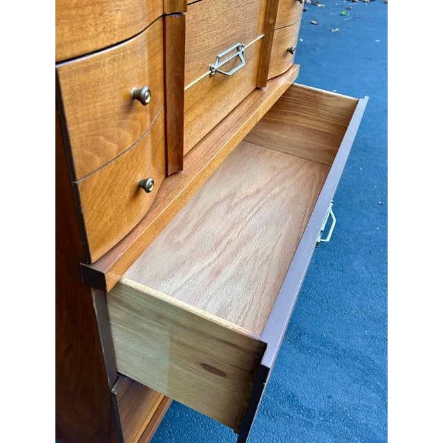 Wood Mid-Century Modern Highboy Dresser – Excellent Condition For Sale - Image 7 of 11