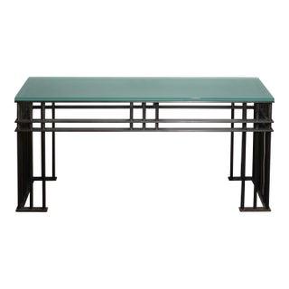 1980s Post-Modern Steel and Glass Console Table in the Manner of Jean Michel Wilmotte For Sale