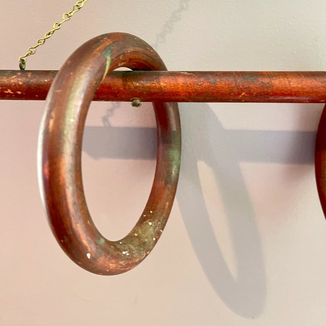 Brown Belle Epoque Three Ring Wood & Brass Hanging Towel Rack For Sale - Image 8 of 12