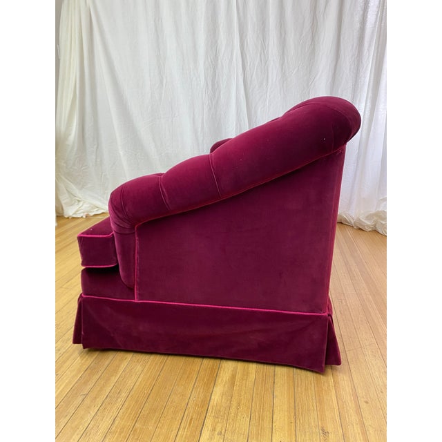 Traditional Late 20th Century Newly Upholstered Tufted Salon Sofa in Burgundy Velvet For Sale - Image 3 of 4