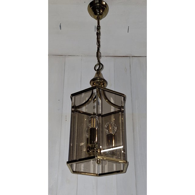 Vintage Ceiling Lamp with Brass Frame and Cut Crystal Glass Panes, 1980s For Sale - Image 6 of 7