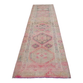 1960s Muted Colors Hand Knotted Runner Rug Turkish Hallway Rug - 2'9" X 10'3" For Sale