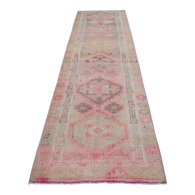 1960s Muted Colors Hand Knotted Runner Rug Turkish Hallway Rug - 2'9" X 10'3" For Sale