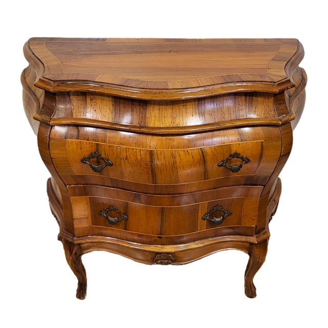 Brown Vintage Italian 20th C Venetian Bombe Walnut & Olivewood Chest Commode For Sale - Image 8 of 11