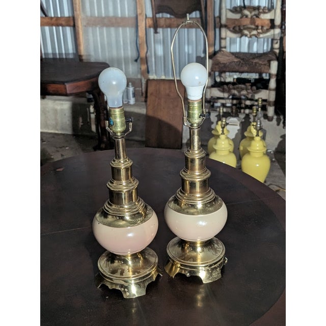 Metal Mid 20th Century Brass & Cream Ostrich Egg Table Lamps - a Pair For Sale - Image 7 of 7