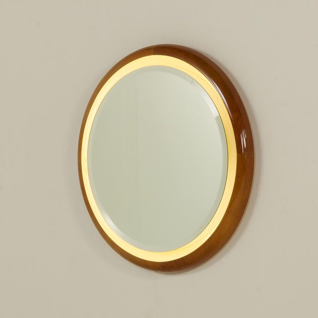 Italian Backlit Mirror in Cherry Wood, 1970s For Sale - Image 4 of 11