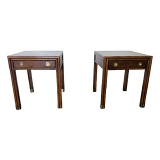 Mid-Century Henredon Mahogany Canpaign Style Single Drawer Side Table With Brass Accents. For Sale