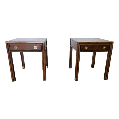 Mid-Century Henredon Mahogany Canpaign Style Single Drawer Side Table With Brass Accents. For Sale