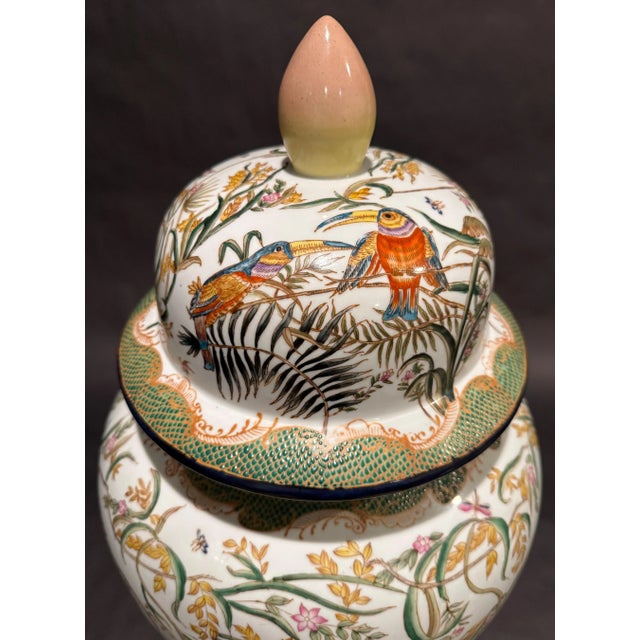 Late 20th Century Large Exotic Fabienne Jouvin Ceramic Covered Urn For Sale - Image 4 of 6