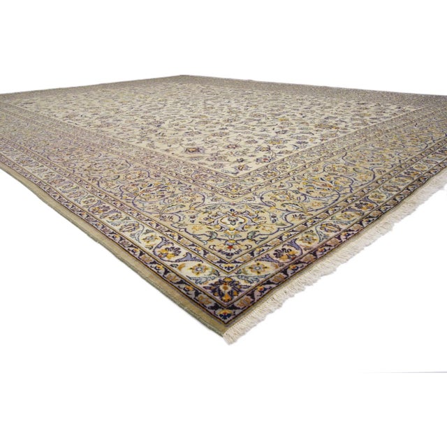 76372 Vintage Persian Kashan Rug, 10'02 x 13'01. Unveiling an ambiance of timeless elegance and warmth, this hand-knotted...