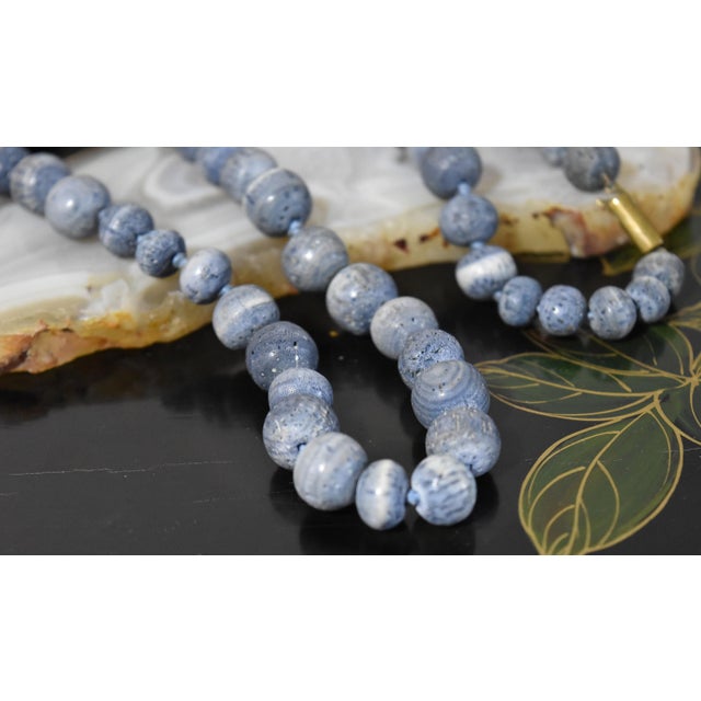 Mid 20th Century Vintage Natural Denim Blue Sponge Coral Hand Knotted Bead Necklace 32" Long For Sale - Image 5 of 15