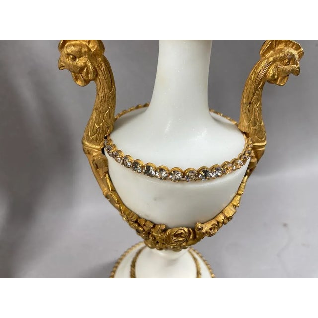 French 19thC French Louis XVI White Marble Bronze Candelabras - Pair For Sale - Image 3 of 17