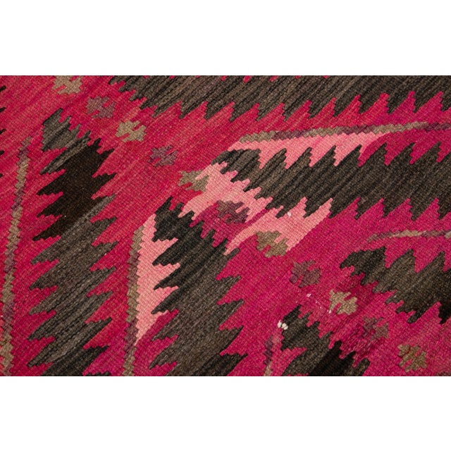 Textile 1960s Vintage Turkish Kilim Pink Handmade Tribal Wool Rug For Sale - Image 7 of 8