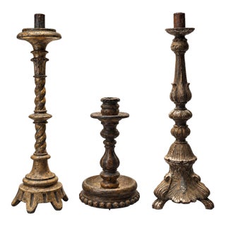 Rare 17th Century Italian Baroque Giltwood Candlesticks For Sale