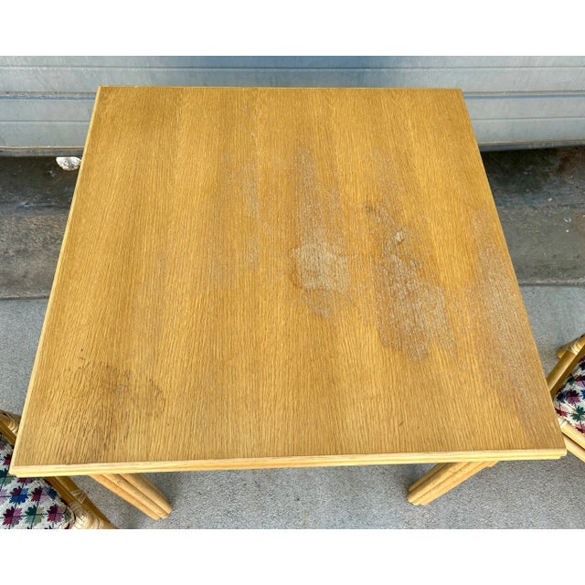 1970s McGuire Bamboo and Rattan Flip-Top Games Table With Extension Leaves and Four Dining Chairs For Sale - Image 10 of 12