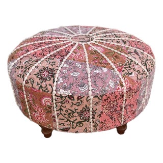 Large Round Pink Floral Patchwork Ottoman Footstool For Sale