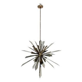 Brass & Nickel "Sunburst" Chandelier by Remains Lighting of New York For Sale