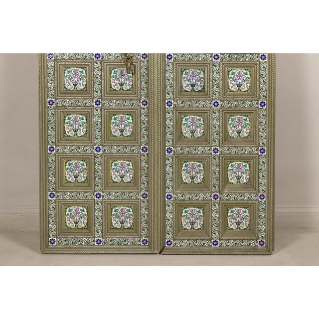 Pair of Antique Indian Decorative Panels with Painted Tin Insets For Sale - Image 10 of 18