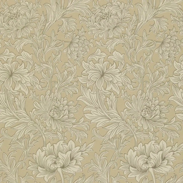Morris & Co Chrysanthemum Toile Wallpaper in Ivory/Gold - a Sample For Sale
