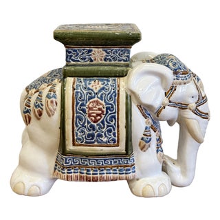 Vintage Ceramic Elephant Garden Stool For Sale