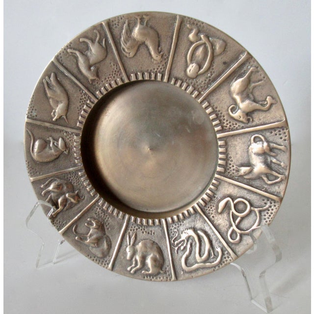 1960s Mid-Century Brass Round Zodiac Ashtray, Catchall Dish - Pair For Sale - Image 5 of 14