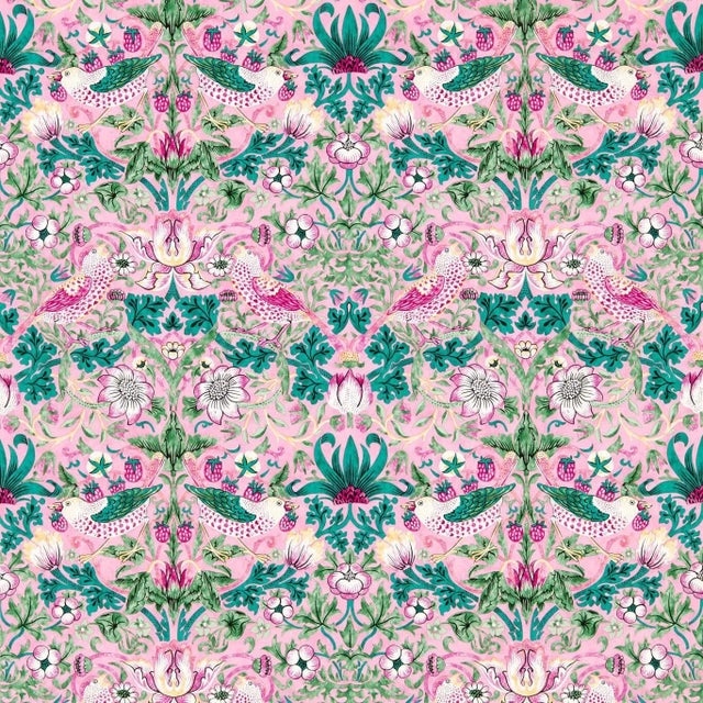 Morris & Co Strawberry Thief Wallpaper in Miami Strip For Sale