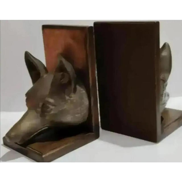 Art Deco Pair of 1970s Sarreid Ltd. Brass Fox Head Bookends For Sale - Image 3 of 7
