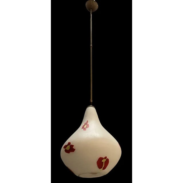 Vintage Opaline Glass Pendant Lamp For Sale - Image 3 of 8