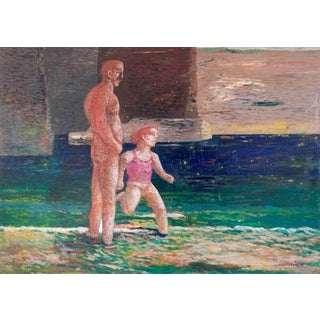 Alessio Paternesi, At the Beach, 1990s, Oil on Wood For Sale