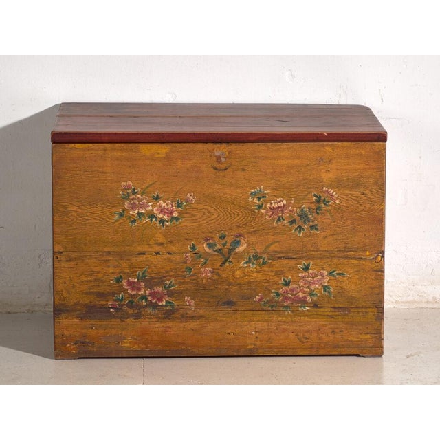 Chinese Trunk with Painted Flowers in Elm, 1900 For Sale - Image 6 of 12