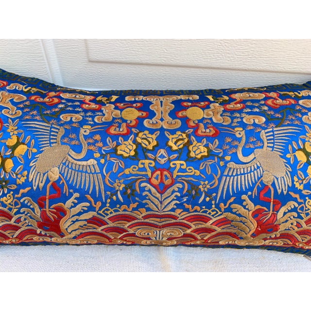 Chinoiserie Hollywood Regency Royal Blue & Gold Asian Chinoiserie Boudoir Pillow For Sale - Image 3 of 10