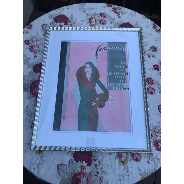 Original 1930 Femina French Art Deco Fashion Magazine Cover, Framed & Matted — Février (February) For Sale - Image 11 of 11