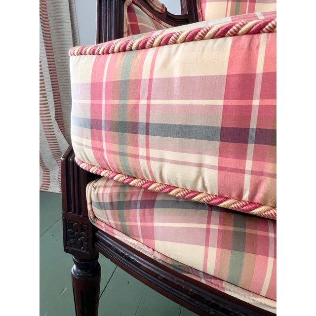 Vintage Madras Plaid Silk Upholstered Accent Chair Made by Owners Select HighPoint North Carolina, Pink Plaid Silk Chair Custom Made For Sale - Image 13 of 18