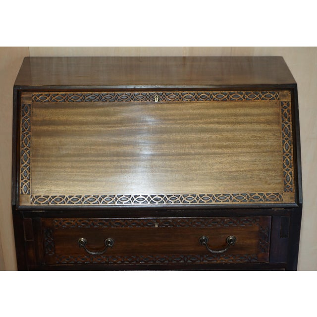Antique Chippendale Mahogany Drop Front Bureau from Arnold Bros, 1900s For Sale - Image 3 of 18