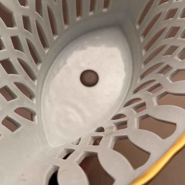 Limoges, France Antique French Limoges Empire Style Pierced Shuttle Basket Fruit Bowl Centerpiece For Sale - Image 4 of 5