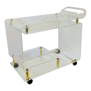 Rare 1970’s Vintage Lucite and Brass Rolling Bar Cart Styled After Charles Hollis Jones