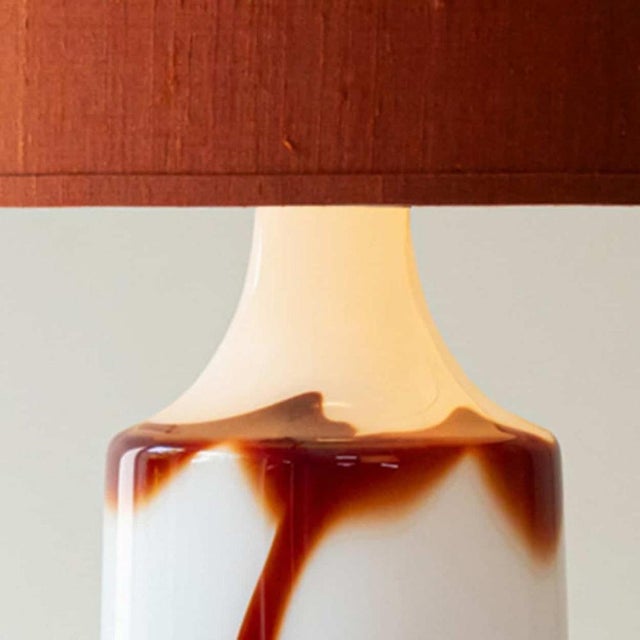 1970s Opaline and Ox Blood Red Glass Table Lamps from Holmegaard with Lampshades attributed to Houben, 1970s, Set of 2 For Sale - Image 5 of 12