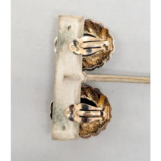 Vintage 1980s Signed Panetta Oval Goldtone Cabochon Faux-Onyx Clip Earrings-2 Pieces For Sale In Philadelphia - Image 6 of 8