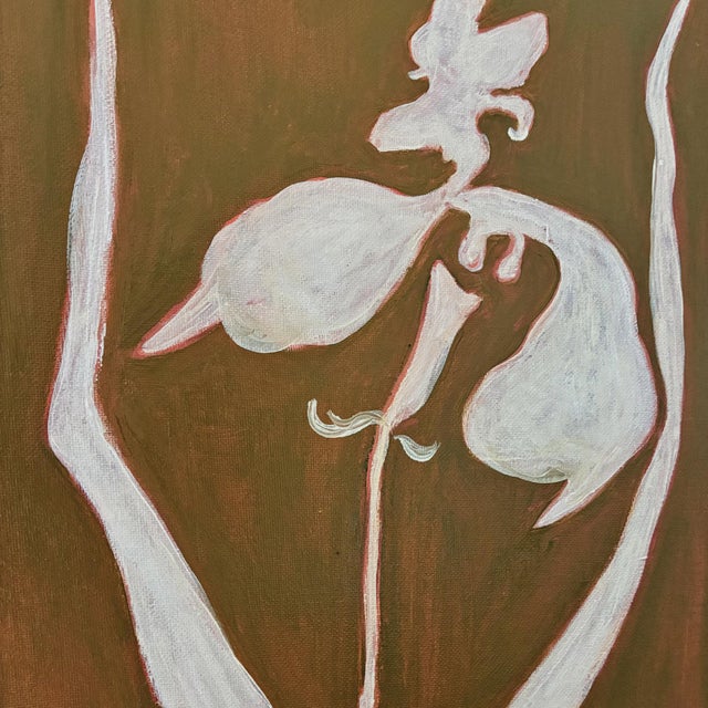 Contemporary Original Framed Orchid Flower Painting, White Brown Earthy Wall Art, Oil on Canvas by Tatiana Duperault For Sale - Image 3 of 3