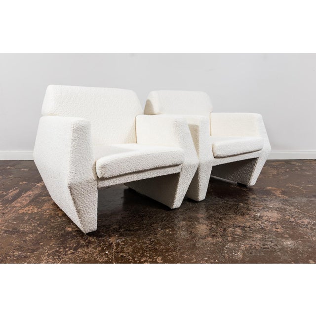 A pair of armchairs manufactured by Lubuskie Fabryki Mebli in Poland in the 1970s This pair of geometric armchairs reflect...