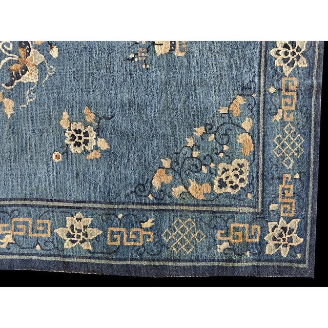 Chinese 1920s Blue Medallion Classic Vase Chinese Peking Carpet Small Rug 4' X 5' 10'' For Sale - Image 3 of 8