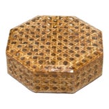 Italian Dior Style Lucite Caning Rattan Octagonal Box For Sale